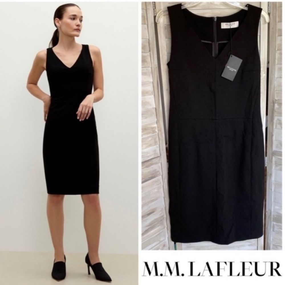 MM. LaFleur Black Sleeveless V-Neck Midi Sheath Dress